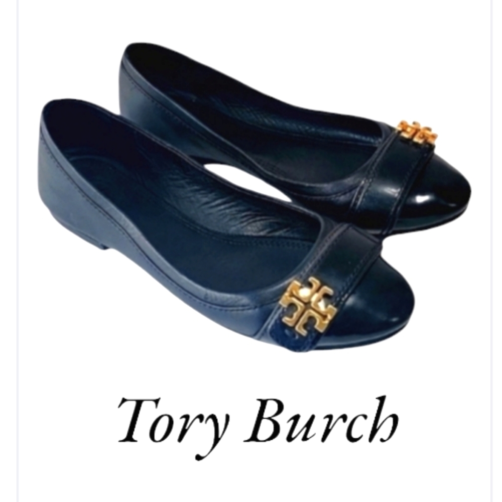 Tory Burch Eloise black leather patent ballet flats  women's size 7.5